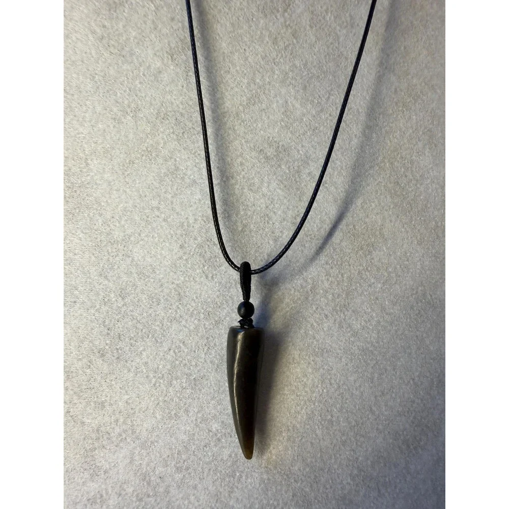 Natural Jade Wolf Tooth Pendant Necklace Dark brown Jade Fang Amulet Adjustable